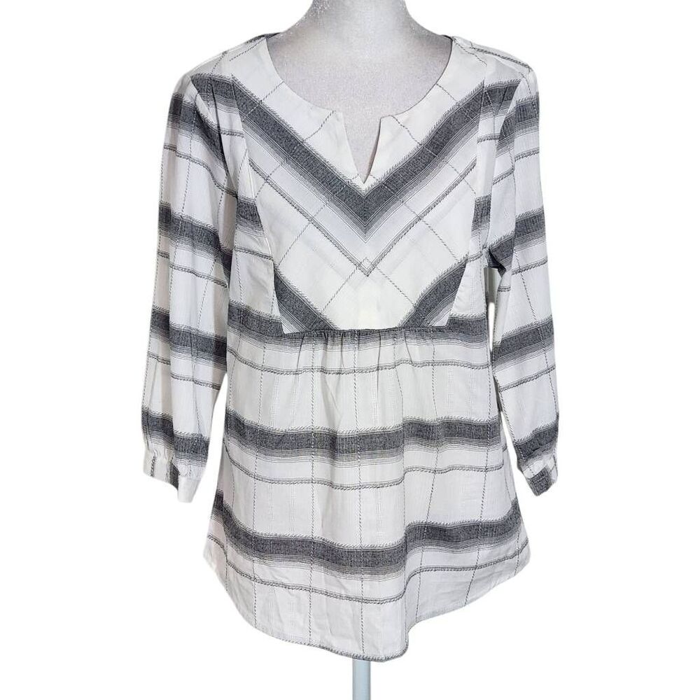 Peyton Primrose Gray Plaid Blouse NWT Size Small Petite Preppy Plaid Top